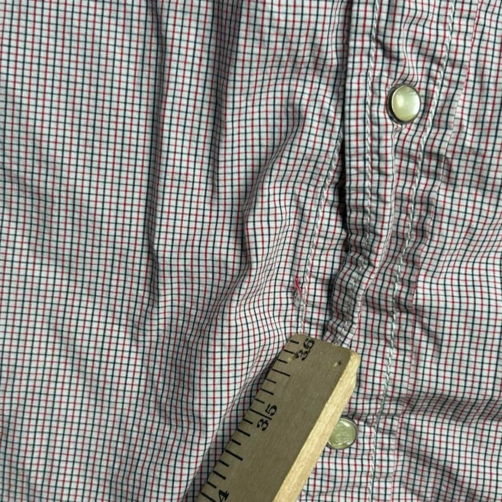 Armani Jeans Mens XXL Red Micro Check Snap Front Western Graphic Shirt flaw*